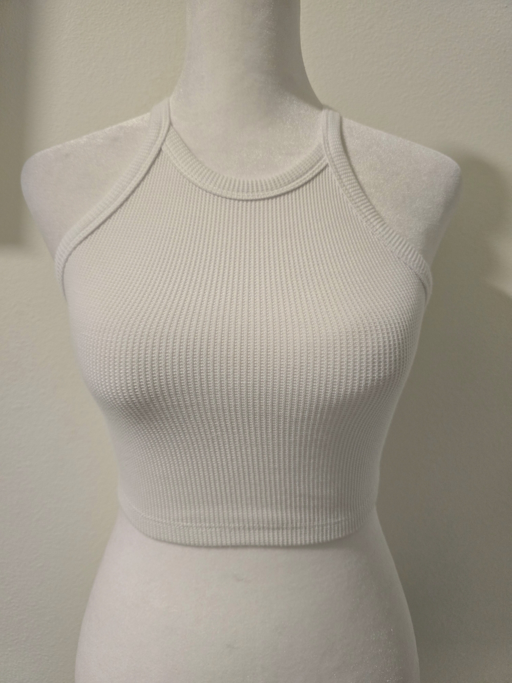 American Eagle White Waffle Knit Racerback Crop Tank Top Size Small